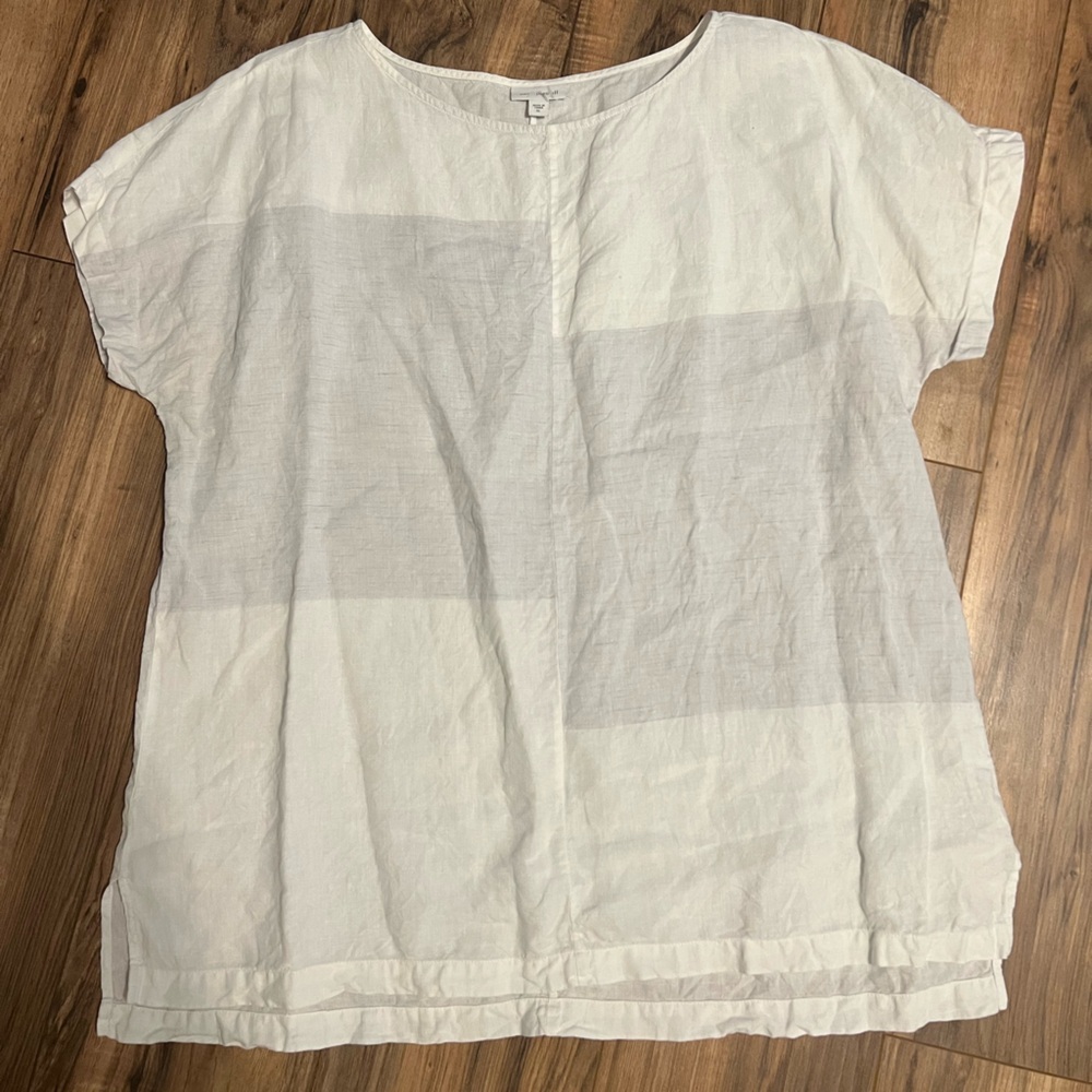 Pure Jill Linen White Boxy Oversized Tunic Top XL Dolman Short Sleeve Minimalist